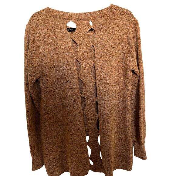 PQLA Brown Sweater, back cut outs, front detail, M/L, High-Low, Fall, Warm - Picture 4 of 9